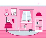 Pink bedroom design vector